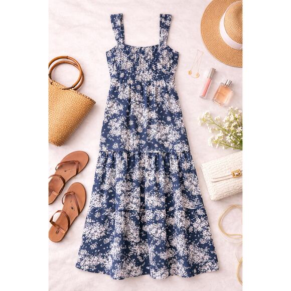 Abercrombie & Fitch Dresses & Skirts - Abercrombie & Fitch Women's Floral Tiered Open Back Midi Dress Navy White SZ XL